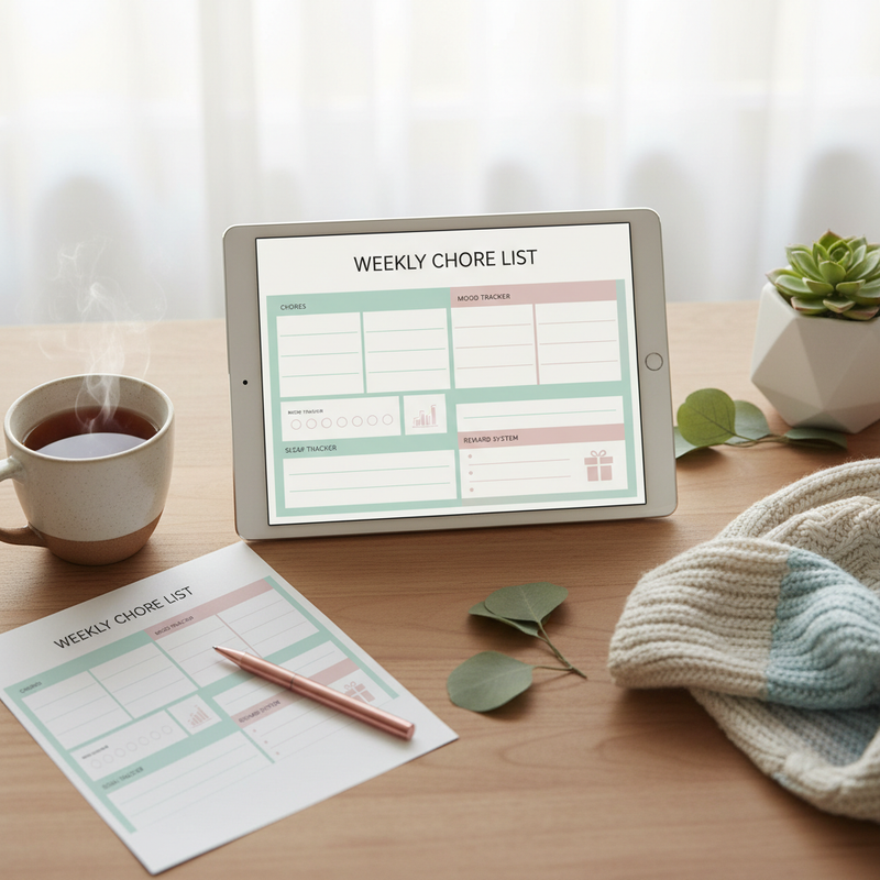 Weekly Chore List digital planner mockup